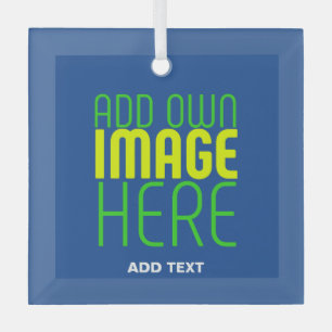 MODERN EDITABLE COBALT BLUE IMAGE TEXT TEMPLATE GLASS ORNAMENT