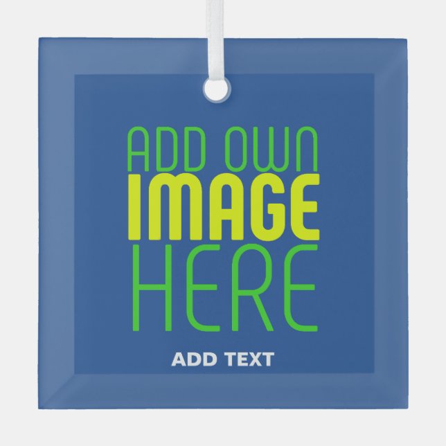 MODERN EDITABLE COBALT BLUE IMAGE TEXT TEMPLATE GLASS ORNAMENT (Front)