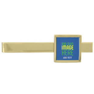 MODERN EDITABLE COBALT BLUE IMAGE TEXT TEMPLATE GOLD FINISH TIE BAR