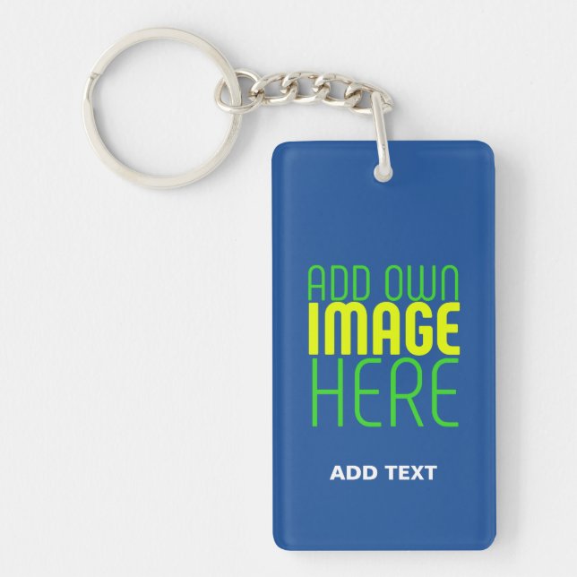 MODERN EDITABLE COBALT BLUE IMAGE TEXT TEMPLATE KEYCHAIN (Front)