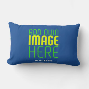 MODERN EDITABLE COBALT BLUE IMAGE TEXT TEMPLATE LUMBAR PILLOW