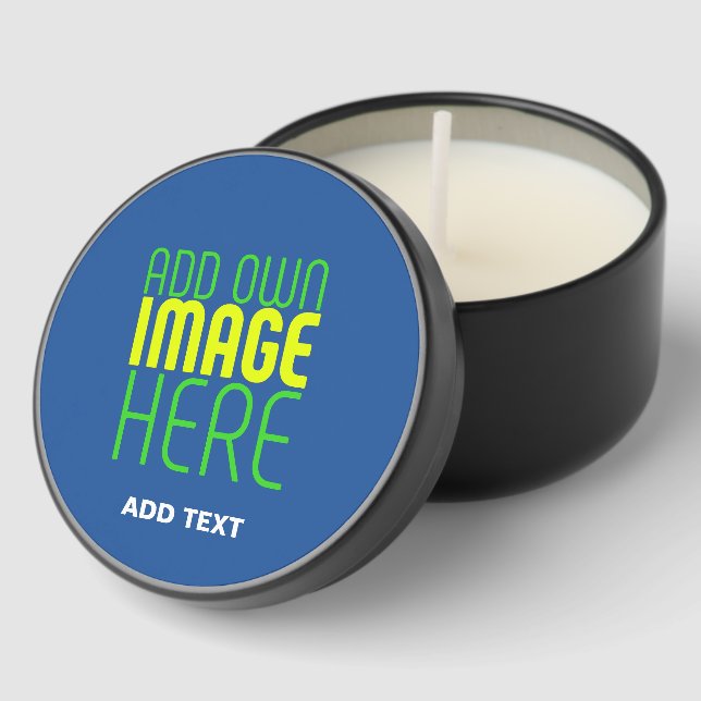 MODERN EDITABLE COBALT BLUE IMAGE TEXT TEMPLATE MINI CANDLE FAVORS (Corner)