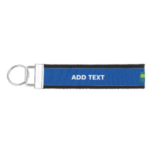 MODERN EDITABLE COBALT BLUE IMAGE TEXT TEMPLATE WRIST KEYCHAIN