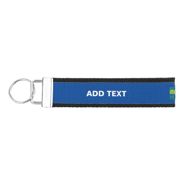 MODERN EDITABLE COBALT BLUE IMAGE TEXT TEMPLATE WRIST KEYCHAIN (Keys on Left)