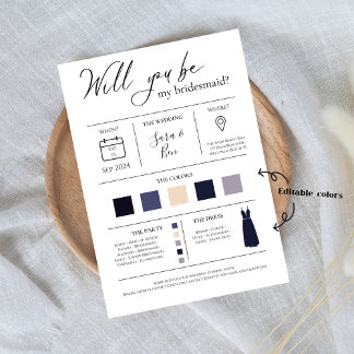Modern Editable Color Bridesmaid Proposal Info car Invitation