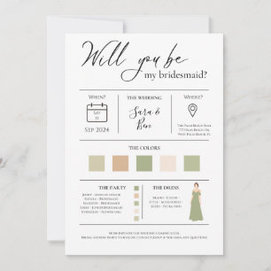 Modern Editable Color Bridesmaid Proposal Info car Invitation