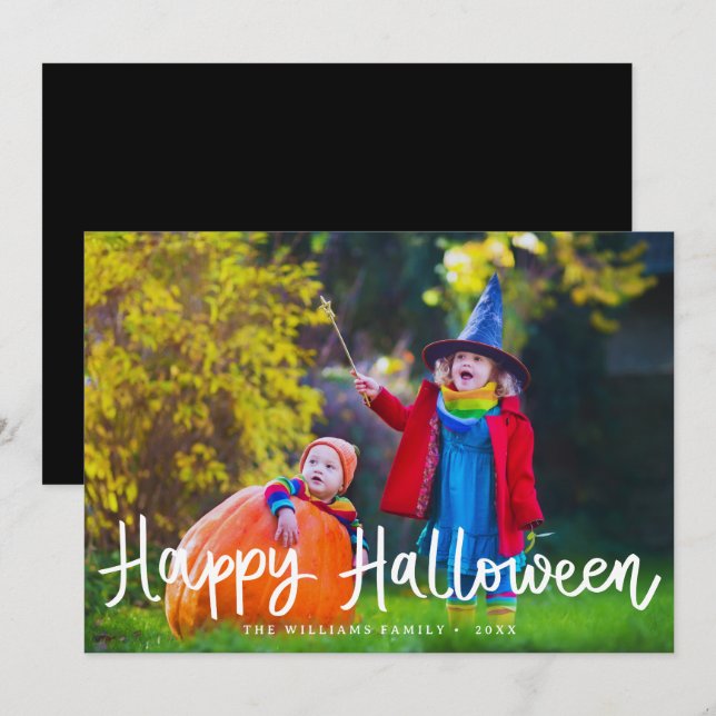 Modern Editable Color Happy Halloween Photo Card (Front/Back)