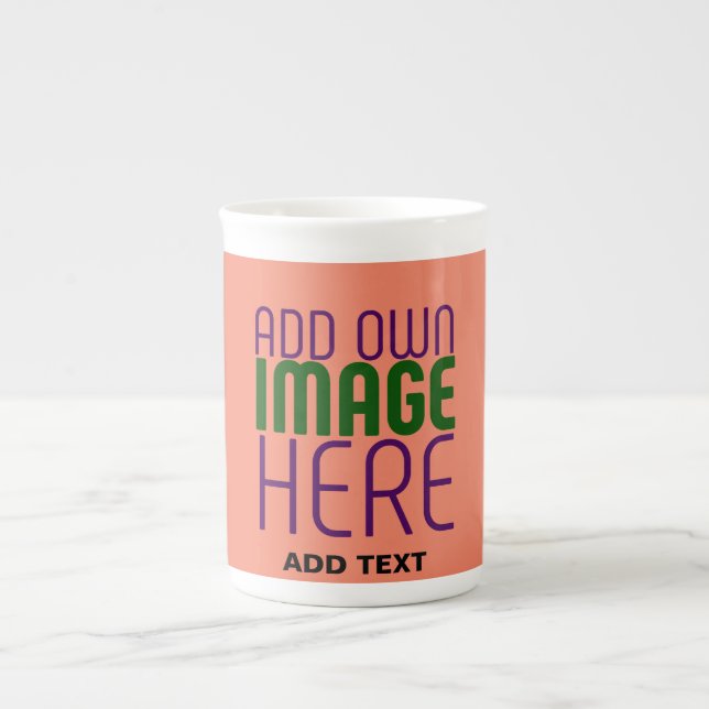 MODERN EDITABLE CORAL ORANGE IMAGE TEXT TEMPLATE BONE CHINA MUG (Front)