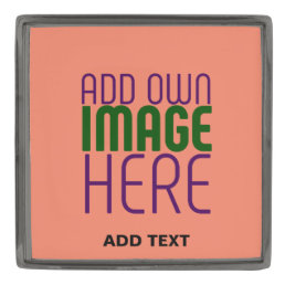 MODERN EDITABLE CORAL ORANGE IMAGE TEXT TEMPLATE GUNMETAL FINISH LAPEL PIN