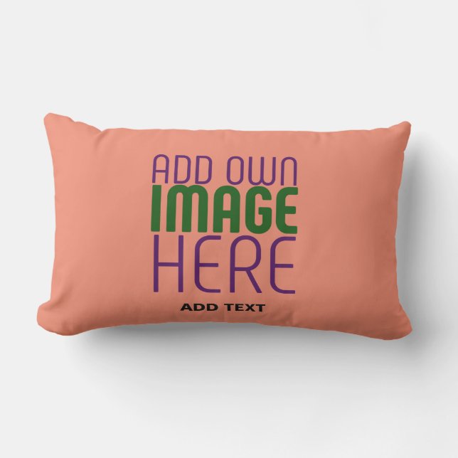 MODERN EDITABLE CORAL ORANGE IMAGE TEXT TEMPLATE LUMBAR PILLOW (Front)