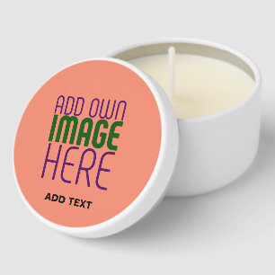 MODERN EDITABLE CORAL ORANGE IMAGE TEXT TEMPLATE MINI CANDLE FAVORS