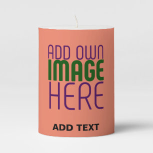 MODERN EDITABLE CORAL ORANGE IMAGE TEXT TEMPLATE PILLAR CANDLE