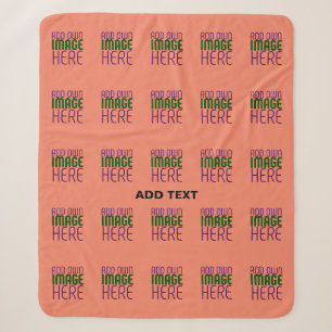 MODERN EDITABLE CORAL ORANGE IMAGE TEXT TEMPLATE SHERPA BLANKET