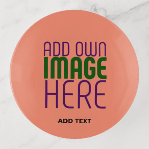 MODERN EDITABLE CORAL ORANGE IMAGE TEXT TEMPLATE TRINKET TRAY