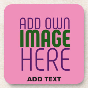 MODERN EDITABLE CUTE HOT PINK IMAGE TEXT TEMPLATE BEVERAGE COASTER