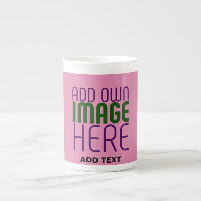 MODERN EDITABLE CUTE HOT PINK IMAGE TEXT TEMPLATE BONE CHINA MUG (Front)