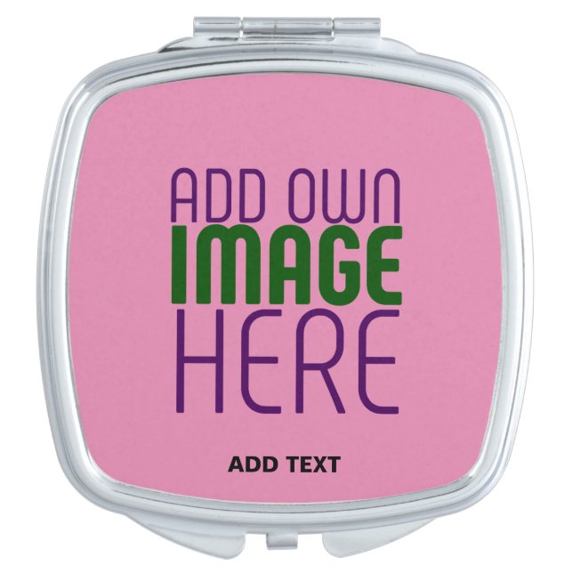 MODERN EDITABLE CUTE HOT PINK IMAGE TEXT TEMPLATE COMPACT MIRROR (Front)