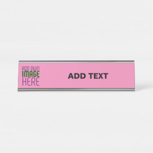 MODERN EDITABLE CUTE HOT PINK IMAGE TEXT TEMPLATE DESK NAME PLATE