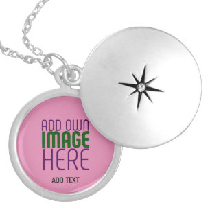 MODERN EDITABLE CUTE HOT PINK IMAGE TEXT TEMPLATE LOCKET NECKLACE