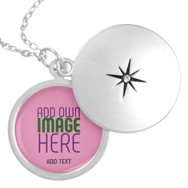 MODERN EDITABLE CUTE HOT PINK IMAGE TEXT TEMPLATE LOCKET NECKLACE (Front)