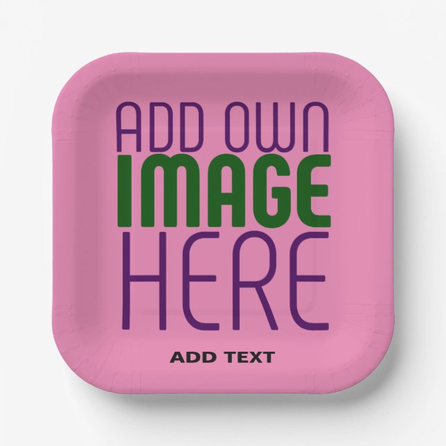 MODERN EDITABLE CUTE HOT PINK IMAGE TEXT TEMPLATE PAPER PLATES (Front)