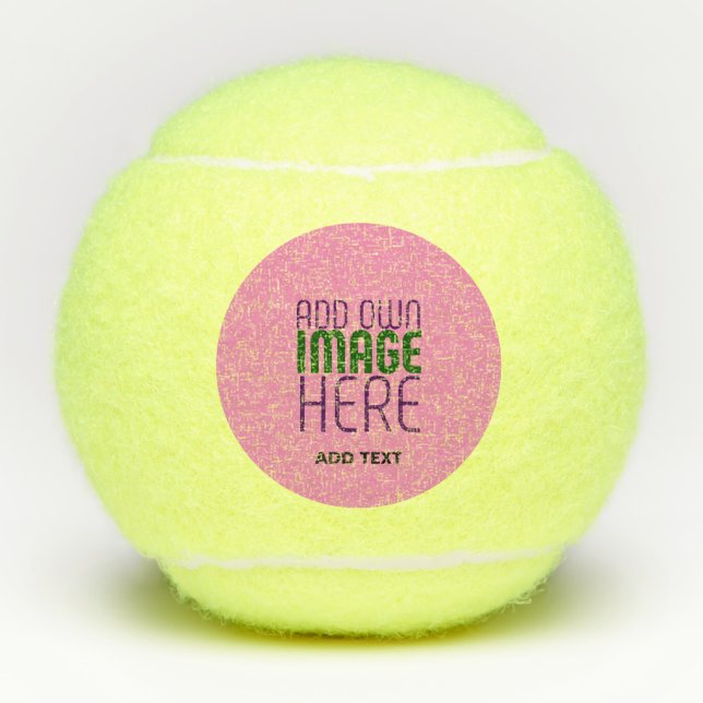 MODERN EDITABLE CUTE HOT PINK IMAGE TEXT TEMPLATE TENNIS BALLS (Front)