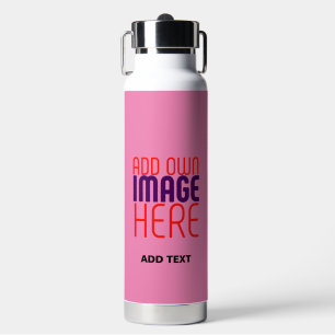 MODERN EDITABLE CUTE HOT PINK IMAGE TEXT TEMPLATE WATER BOTTLE