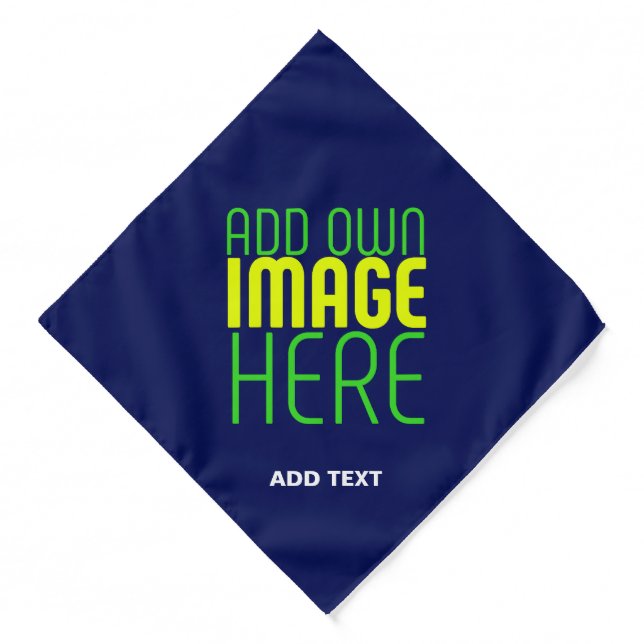 MODERN EDITABLE CUTE NAVY BLUE IMAGE TEXT TEMPLATE BANDANA (Front)