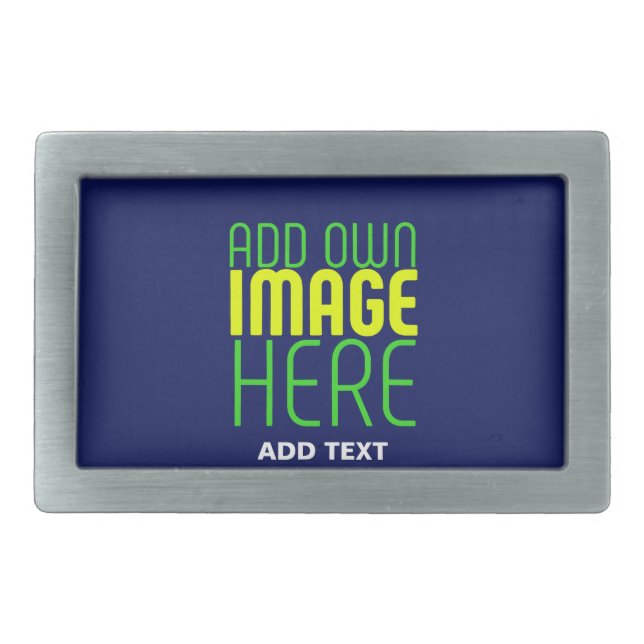 MODERN EDITABLE CUTE NAVY BLUE IMAGE TEXT TEMPLATE BELT BUCKLE (Front)