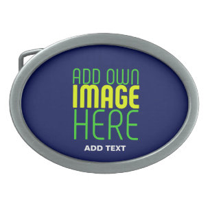 MODERN EDITABLE CUTE NAVY BLUE IMAGE TEXT TEMPLATE BELT BUCKLE