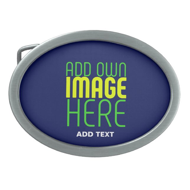MODERN EDITABLE CUTE NAVY BLUE IMAGE TEXT TEMPLATE BELT BUCKLE (Front)