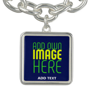 MODERN EDITABLE CUTE NAVY BLUE IMAGE TEXT TEMPLATE BRACELET