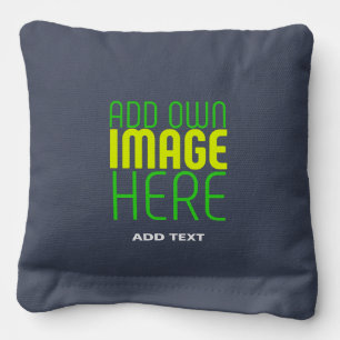 MODERN EDITABLE CUTE NAVY BLUE IMAGE TEXT TEMPLATE CORNHOLE BAGS