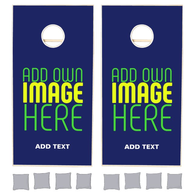 MODERN EDITABLE CUTE NAVY BLUE IMAGE TEXT TEMPLATE CORNHOLE SET (Set)