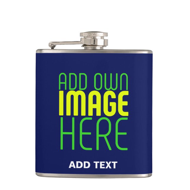 MODERN EDITABLE CUTE NAVY BLUE IMAGE TEXT TEMPLATE FLASK (Front)