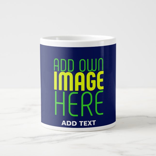 MODERN EDITABLE CUTE NAVY BLUE IMAGE TEXT TEMPLATE GIANT COFFEE MUG (Front)