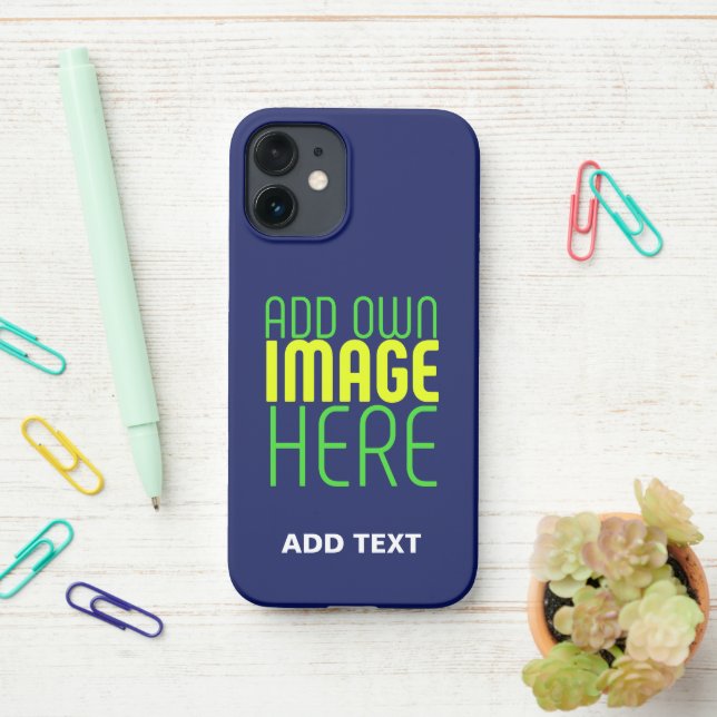MODERN EDITABLE CUTE NAVY BLUE IMAGE TEXT TEMPLATE iPhone CASE (On Desk)