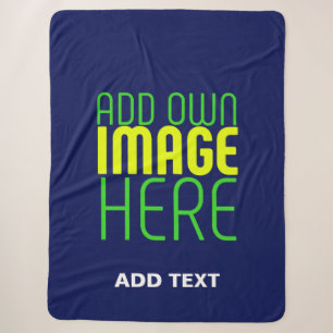 MODERN EDITABLE CUTE NAVY BLUE IMAGE TEXT TEMPLATE SHERPA BLANKET
