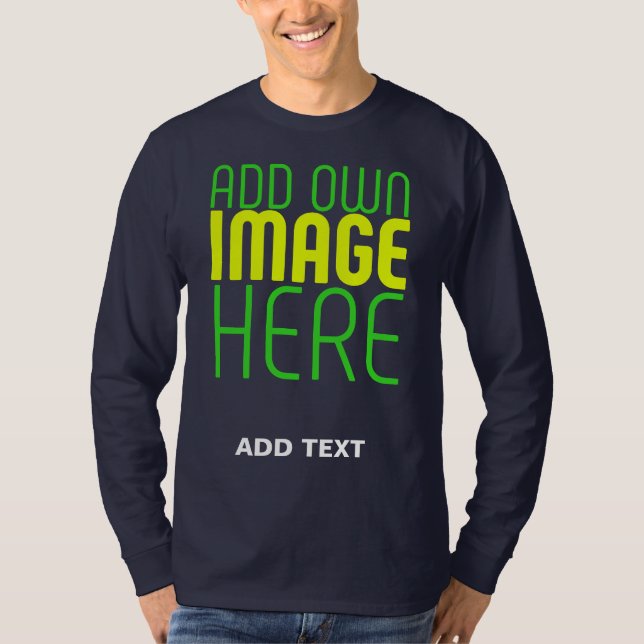 MODERN EDITABLE CUTE NAVY BLUE IMAGE TEXT TEMPLATE T-Shirt (Front)