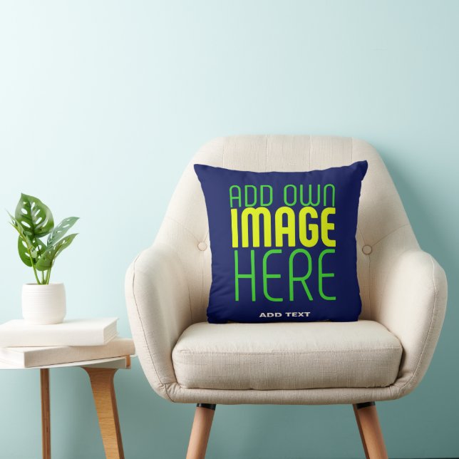 MODERN EDITABLE CUTE NAVY BLUE IMAGE TEXT TEMPLATE THROW PILLOW (Chair)