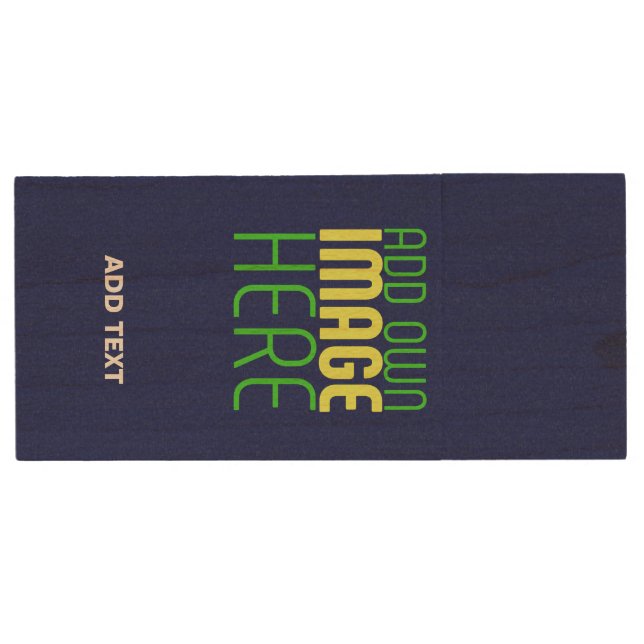 MODERN EDITABLE CUTE NAVY BLUE IMAGE TEXT TEMPLATE WOOD FLASH DRIVE (Front)