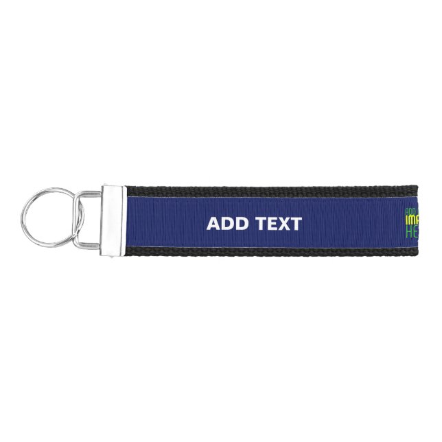 MODERN EDITABLE CUTE NAVY BLUE IMAGE TEXT TEMPLATE WRIST KEYCHAIN (Keys on Left)
