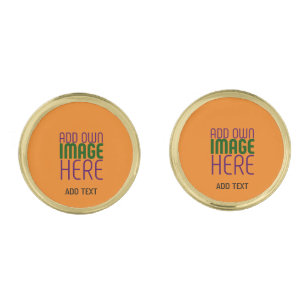 MODERN EDITABLE DARK ORANGE IMAGE TEXT TEMPLATE CUFFLINKS