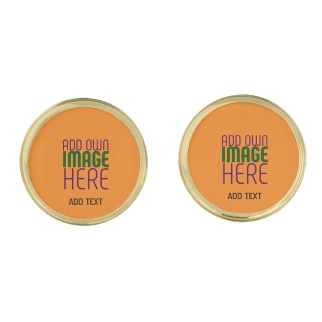 MODERN EDITABLE DARK ORANGE IMAGE TEXT TEMPLATE CUFFLINKS (Front)