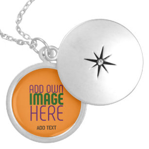 MODERN EDITABLE DARK ORANGE IMAGE TEXT TEMPLATE LOCKET NECKLACE