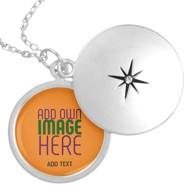 MODERN EDITABLE DARK ORANGE IMAGE TEXT TEMPLATE LOCKET NECKLACE (Front)