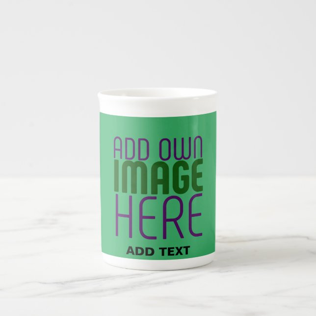 MODERN EDITABLE EMERALD GREEN IMAGE TEXT TEMPLATE BONE CHINA MUG (Front)