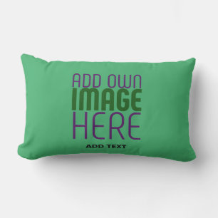 MODERN EDITABLE EMERALD GREEN IMAGE TEXT TEMPLATE LUMBAR PILLOW