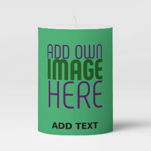 MODERN EDITABLE EMERALD GREEN IMAGE TEXT TEMPLATE PILLAR CANDLE