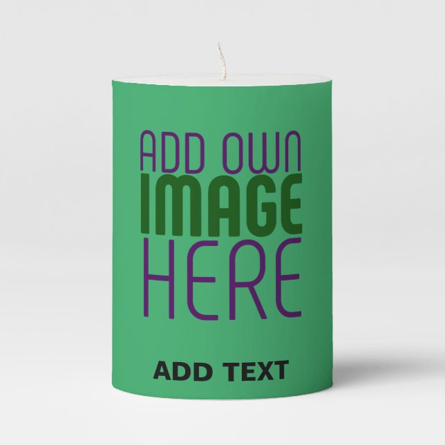  MODERN EDITABLE EMERALD GREEN IMAGE TEXT TEMPLATE PILLAR CANDLE (Front)